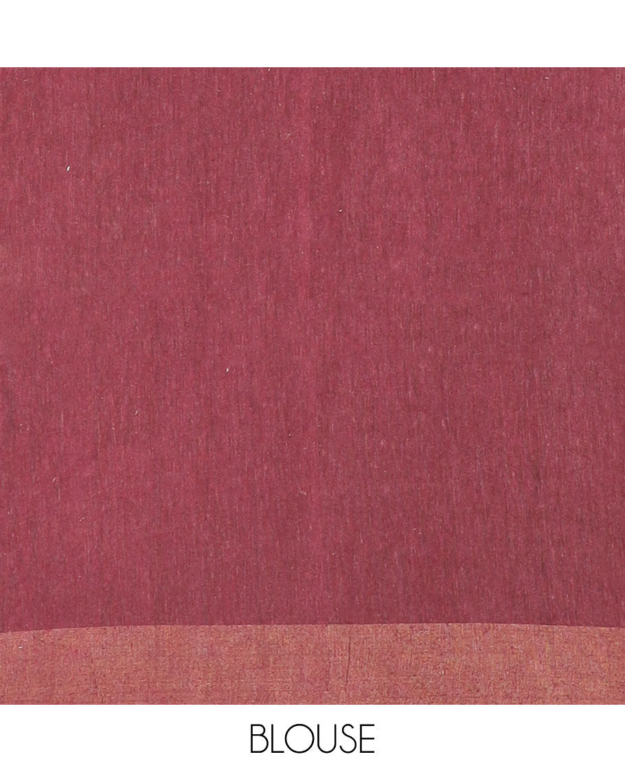 Brown floral vine multi-color thread embroidered tussar silk saree, bavanji border, and striped pallu