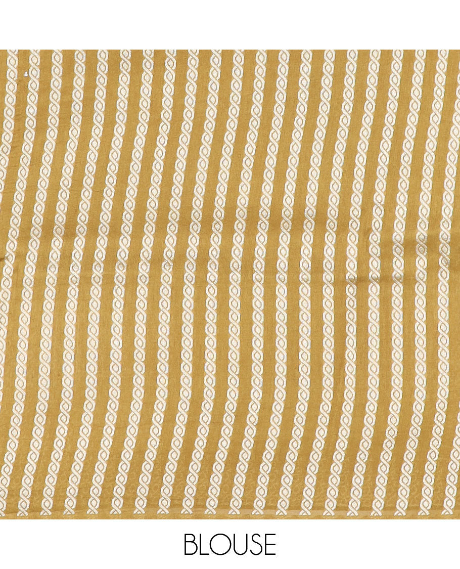 Mustard rudraksham motifs Matka silk saree, floral meenakari border, and pallu of paisleys and jaal designs