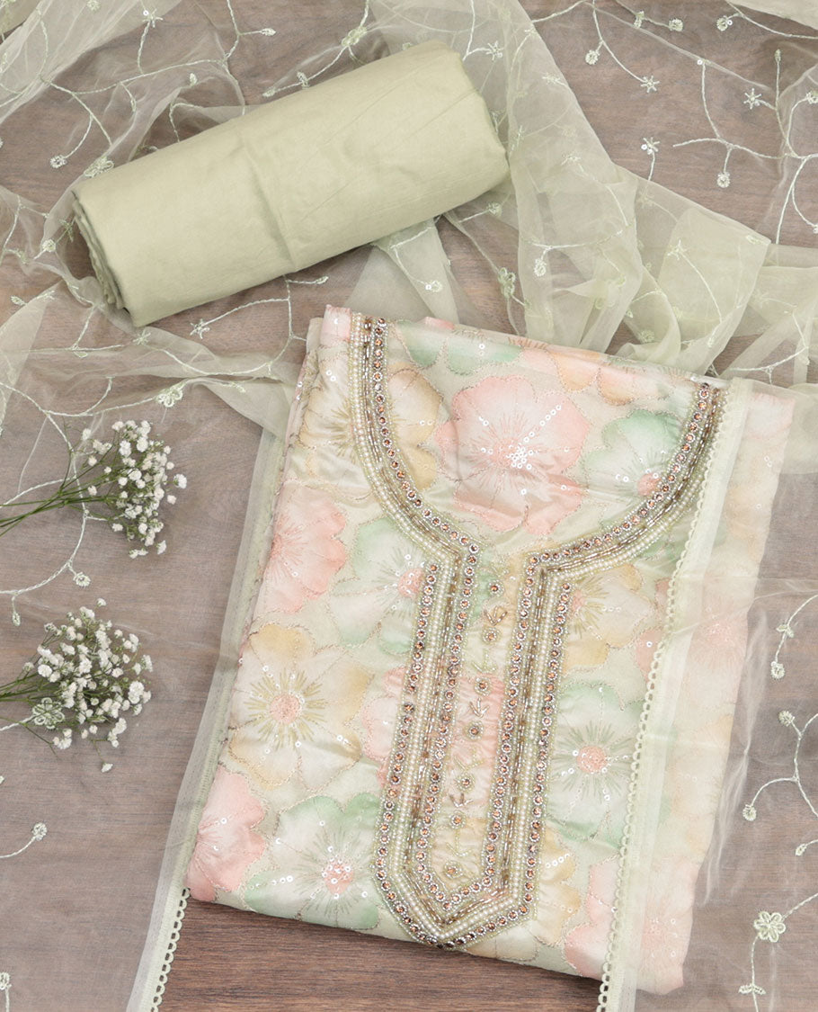 Green Organza Material Chudidar Set