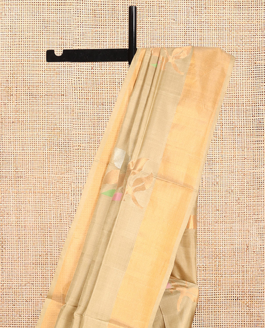 Gold Uppada Silk Saree, Beautified with Floral Zari Buttas, Highlighted by a Zari Bavanji Border, Pallu of Floral Buttas and Matching Blouse