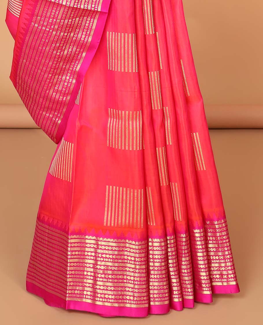 Red geometric design vengatagiri pure silk saree with contrast zari design border & argyle design pallu