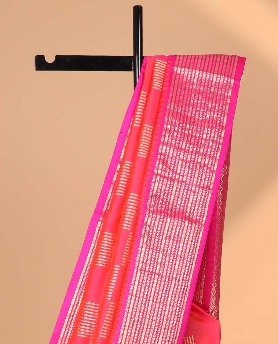 Red geometric design vengatagiri pure silk saree with contrast zari design border & argyle design pallu