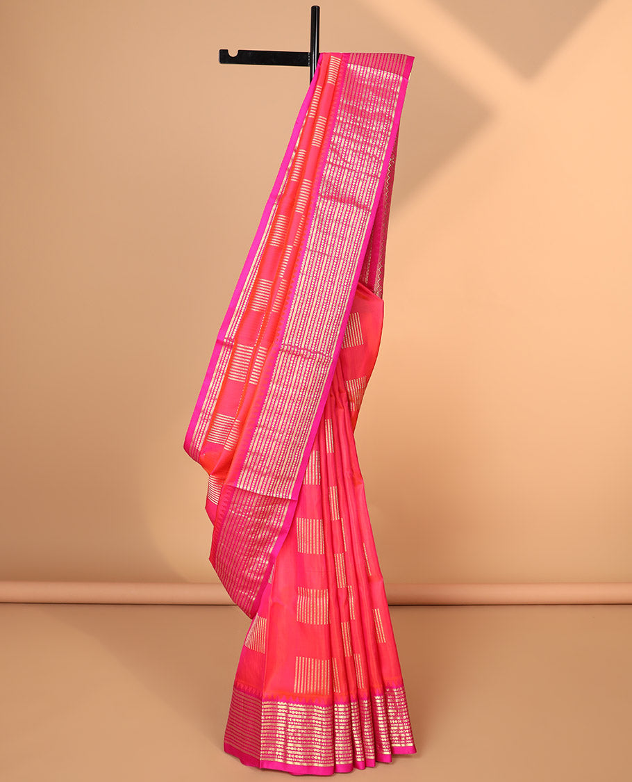Red geometric design vengatagiri pure silk saree with contrast zari design border & argyle design pallu