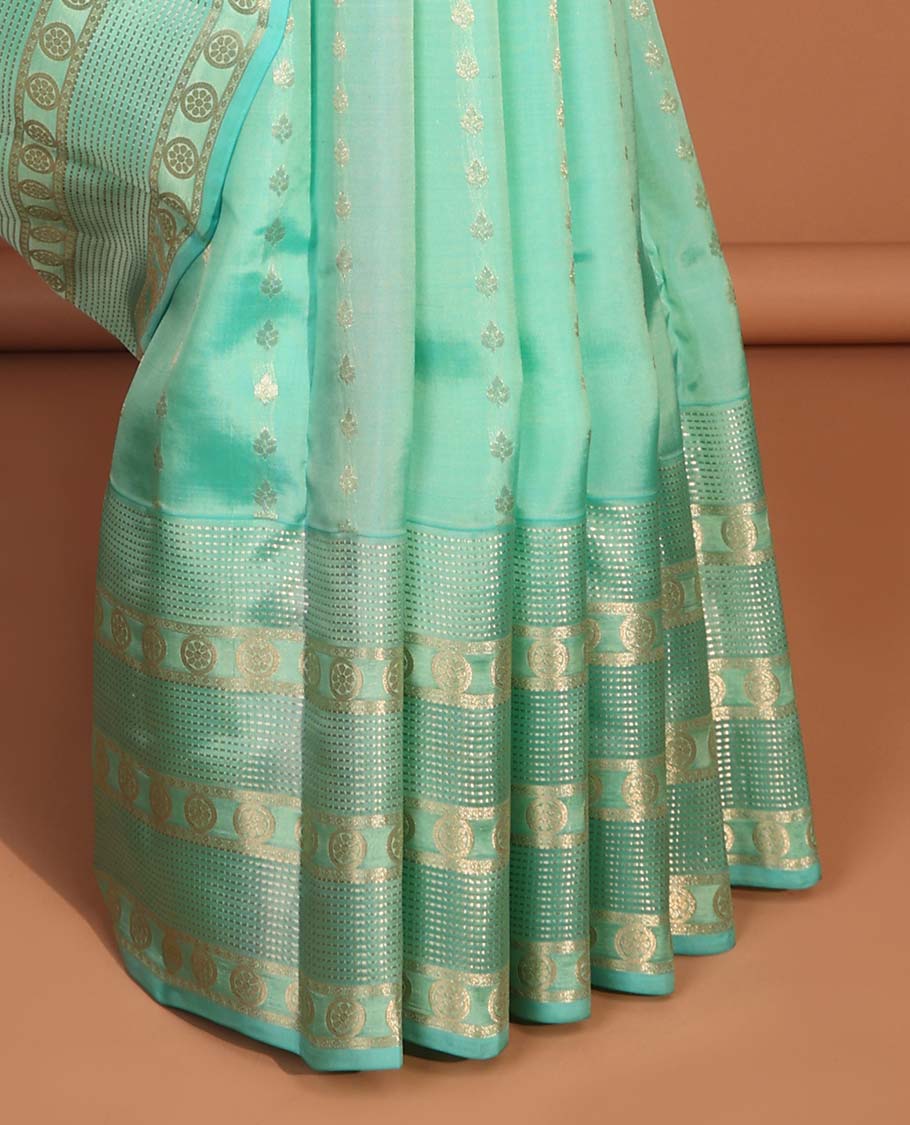 Green striped leaf design vasundhara elite silk saree with self zari design border & leaf zari design pallu