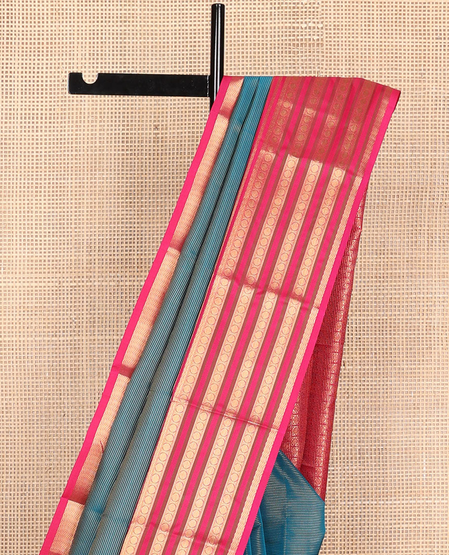 Blue striped vasundhara elite silk saree with contrast zari design border & floral jaal design pallu