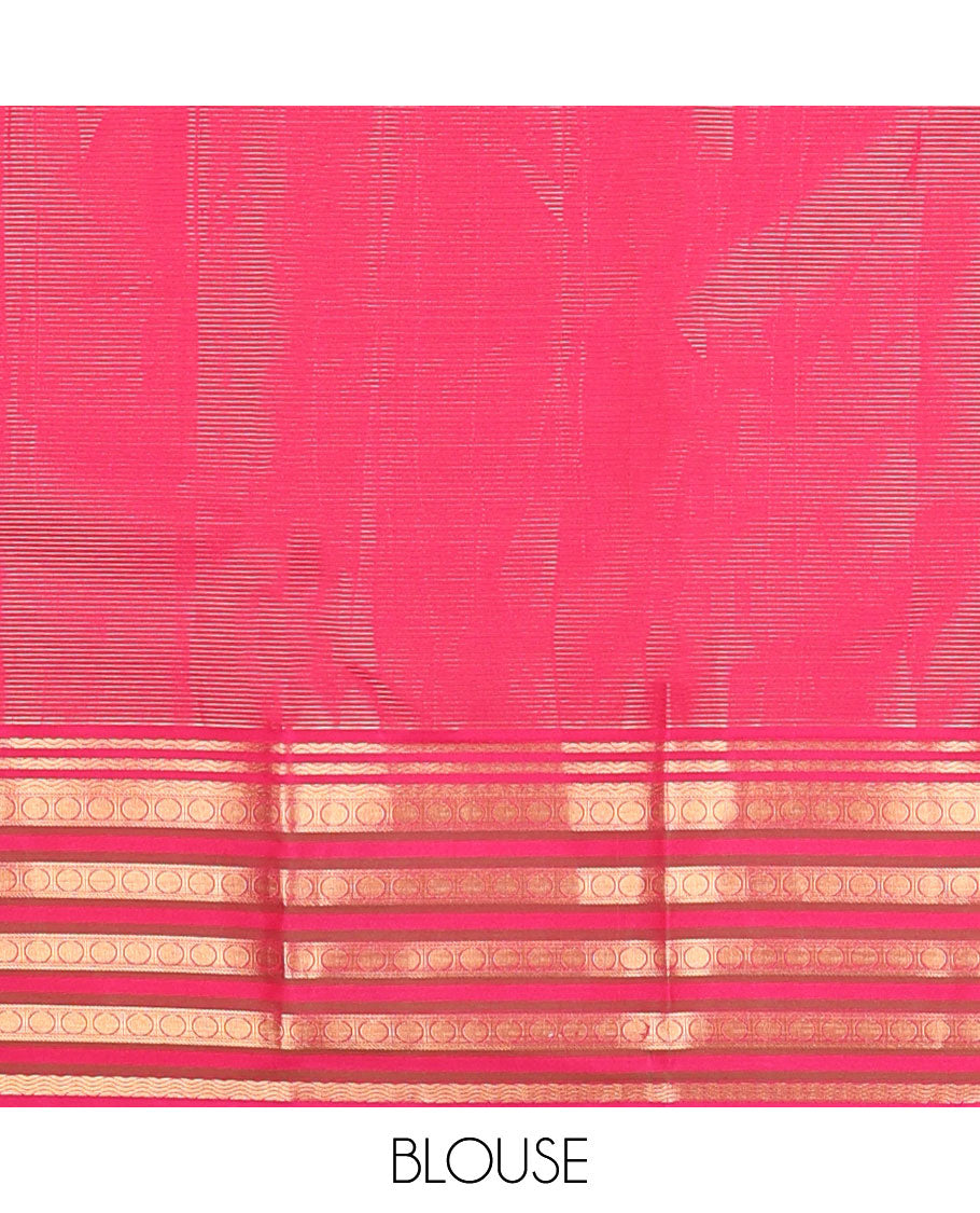 Blue striped vasundhara elite silk saree with contrast zari design border & floral jaal design pallu