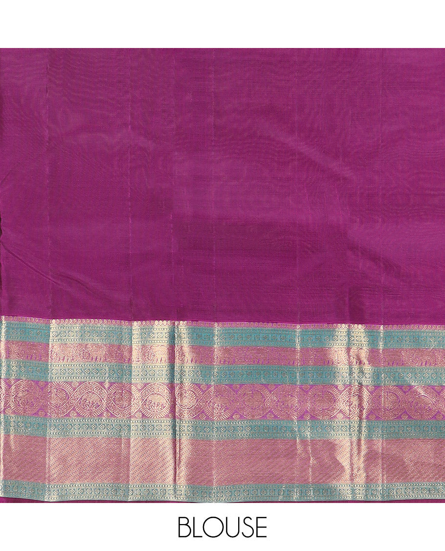 Brown Vasundhara Lite Silk Mix Saree, Elegantly Highlighted with Manga Buttas All Over Its Body, Complemented by Contrast Border of Thilakam Mokku, Kamalam, Yaanai, and Mayil Designs, Grandly Pallu of Diagonal Stripes, and Paired with a Contrast Blouse