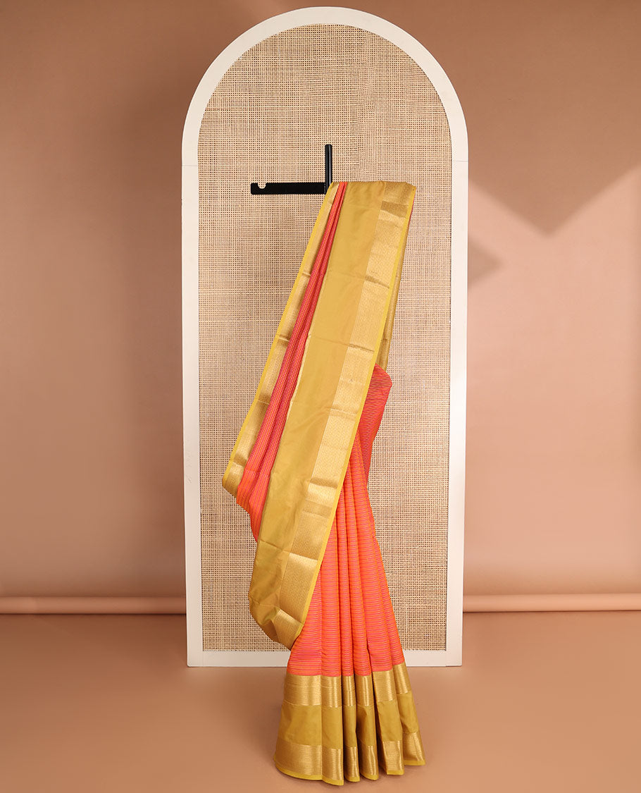 Orange striped design vasundhara elite silk saree with contrast rettai pettu border & floral striped design pallu