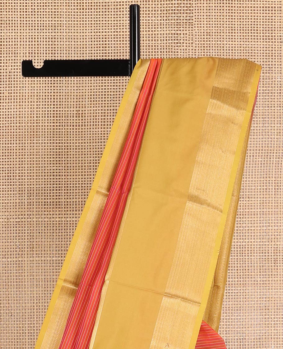 Orange striped design vasundhara elite silk saree with contrast rettai pettu border & floral striped design pallu