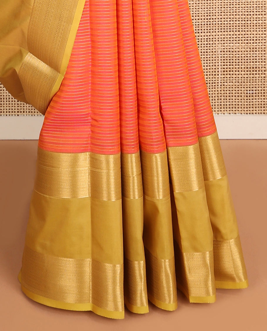 Orange striped design vasundhara elite silk saree with contrast rettai pettu border & floral striped design pallu