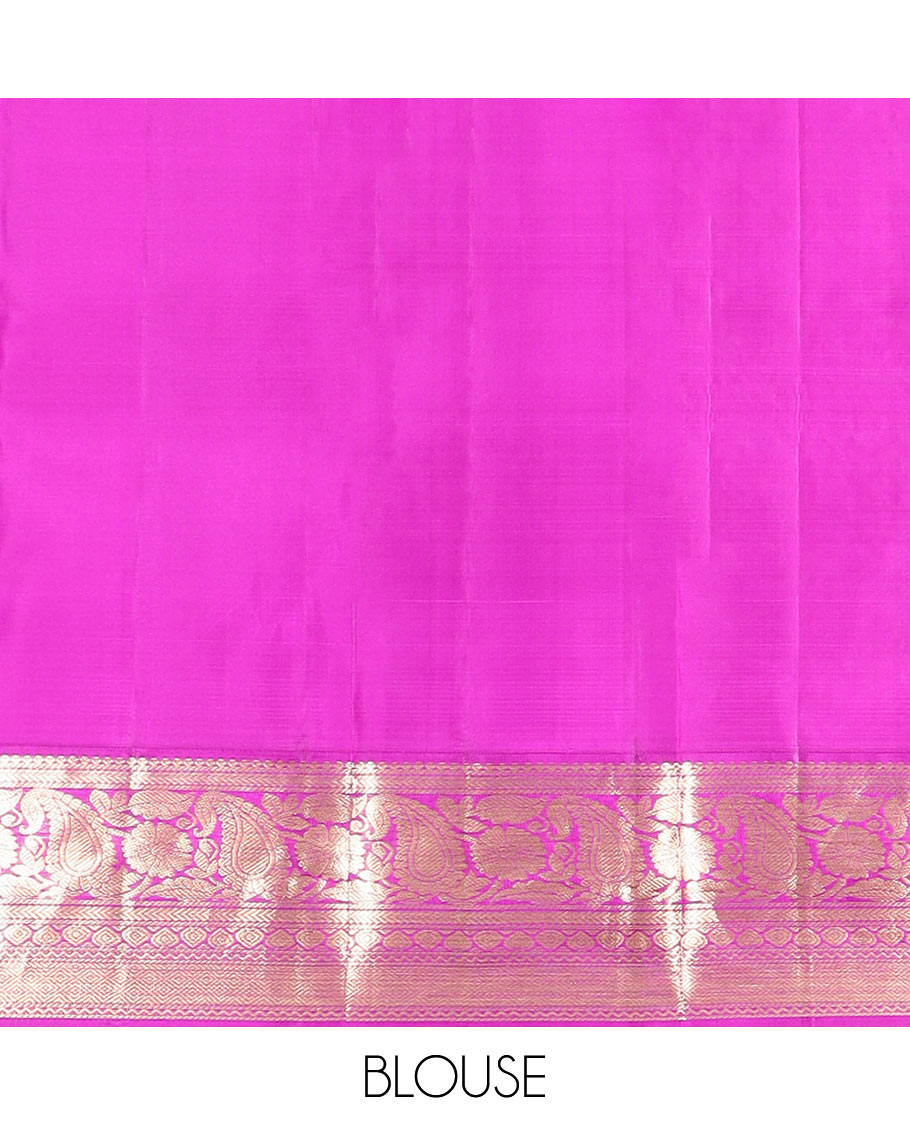 Parrot green zari buttas silk saree, contrast border of thilakam mokku, kathir, floral, manga, thilakam, neli, and diamond designs, and jaal pallu