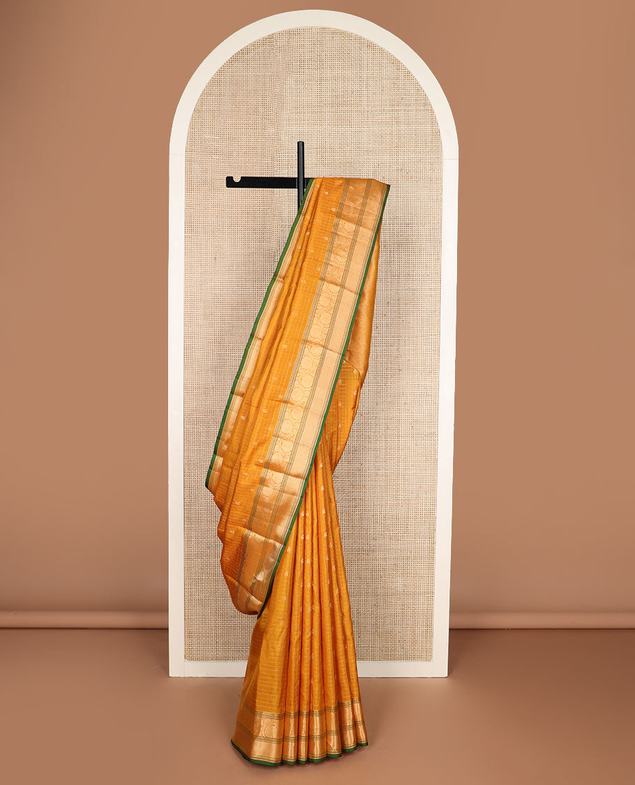 Mustrad zari butta enclosed checked silk saree, zari border of rekku,banaras & kodi visiry & jaal pallu