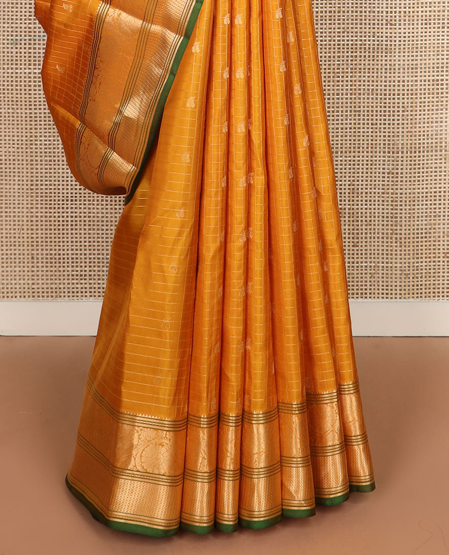 Mustrad zari butta enclosed checked silk saree, zari border of rekku,banaras & kodi visiry & jaal pallu