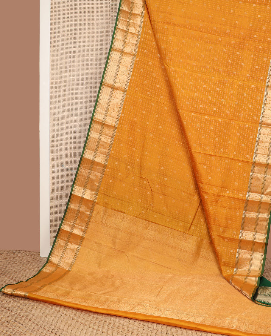 Mustrad zari butta enclosed checked silk saree, zari border of rekku,banaras & kodi visiry & jaal pallu