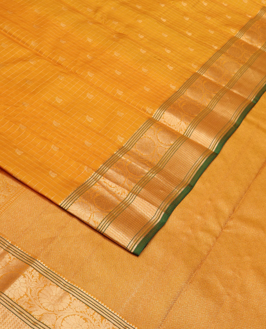 Mustrad zari butta enclosed checked silk saree, zari border of rekku,banaras & kodi visiry & jaal pallu
