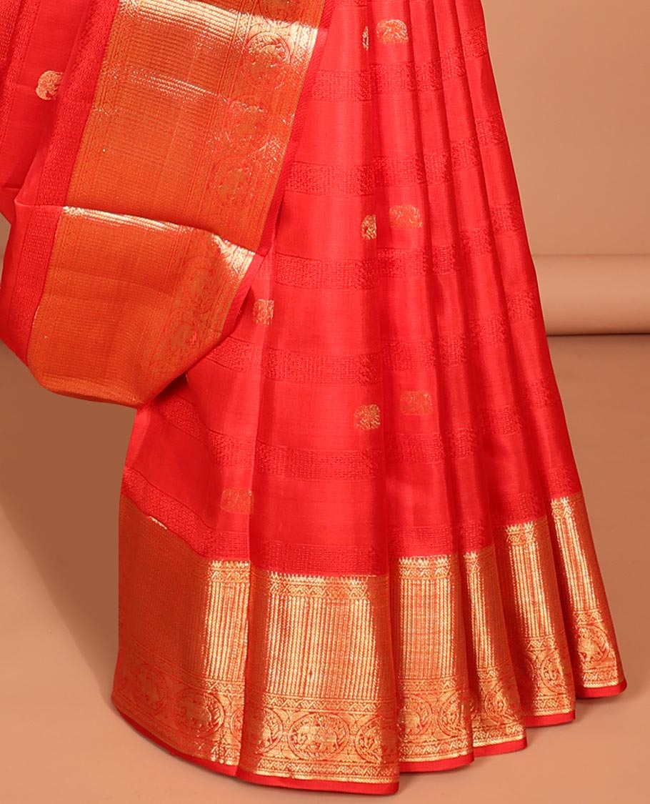 Red buttas Silk saree, traditional zari border of round yaanai design & jaal pallu