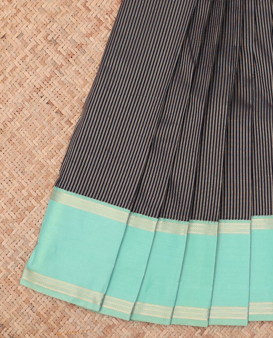 Blue Budget Silk Saree, Beautifully Bedecked with Muthu Stripes, a Contrast Traditional Zari Rettai Pettu Border, Grand Pallu, and a Contrast Blouse