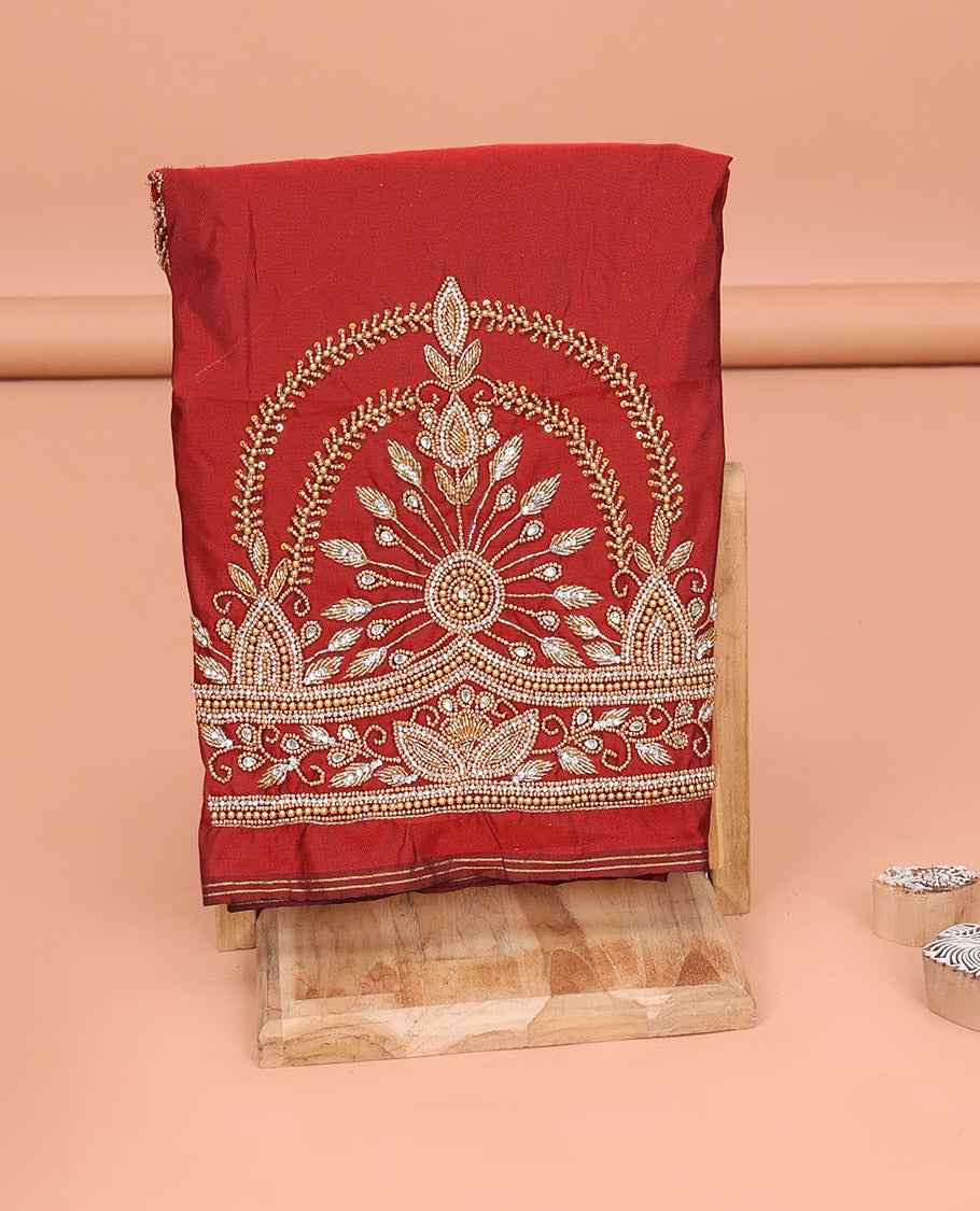 Red Aari Material Blouse Highlighted with Intricate Design in Bead and Zarkan Stone Mixed Embroidery