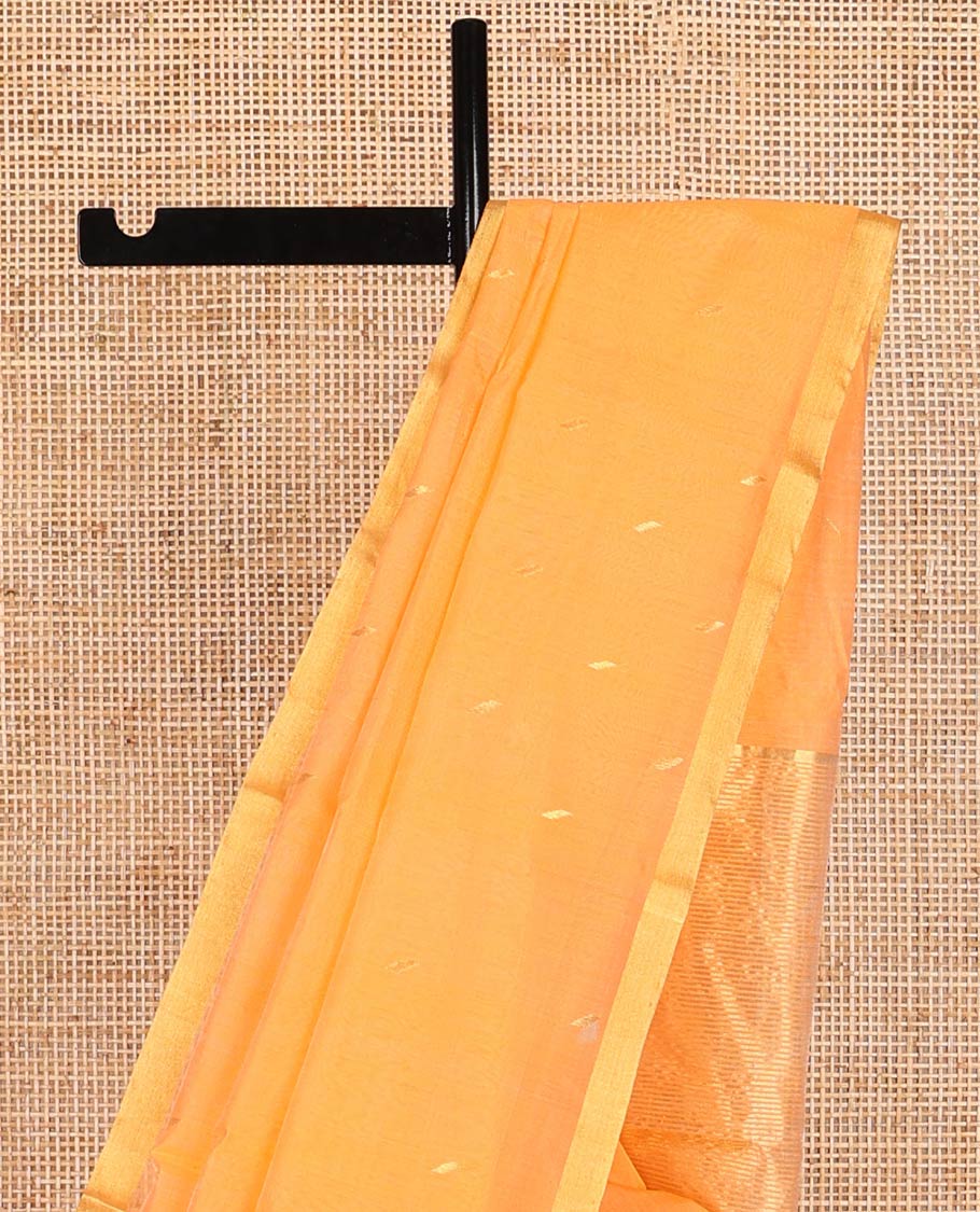 Orange motifs chanderi cotton saree with contrast border & striped pallu