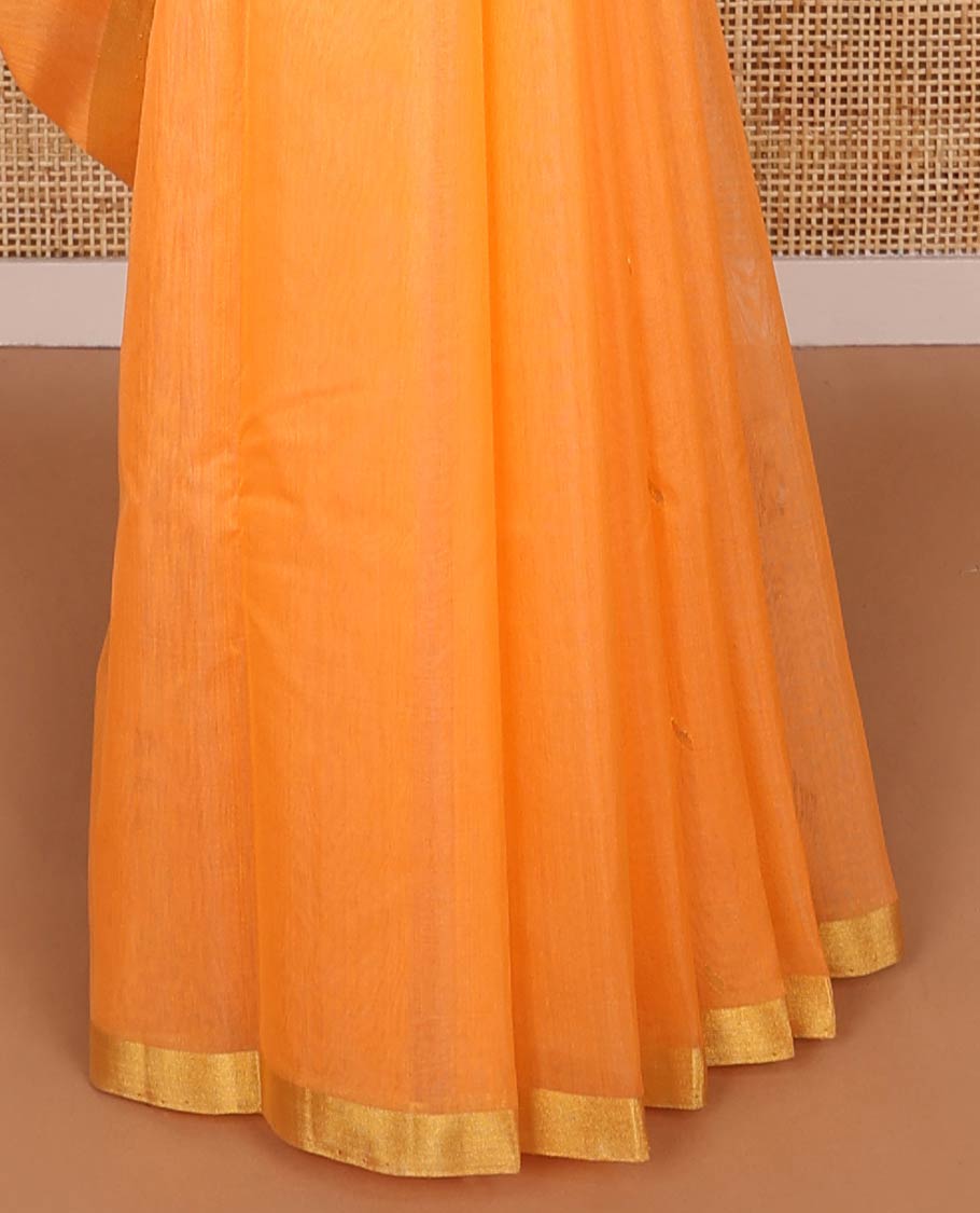 Orange motifs chanderi cotton saree with contrast border & striped pallu