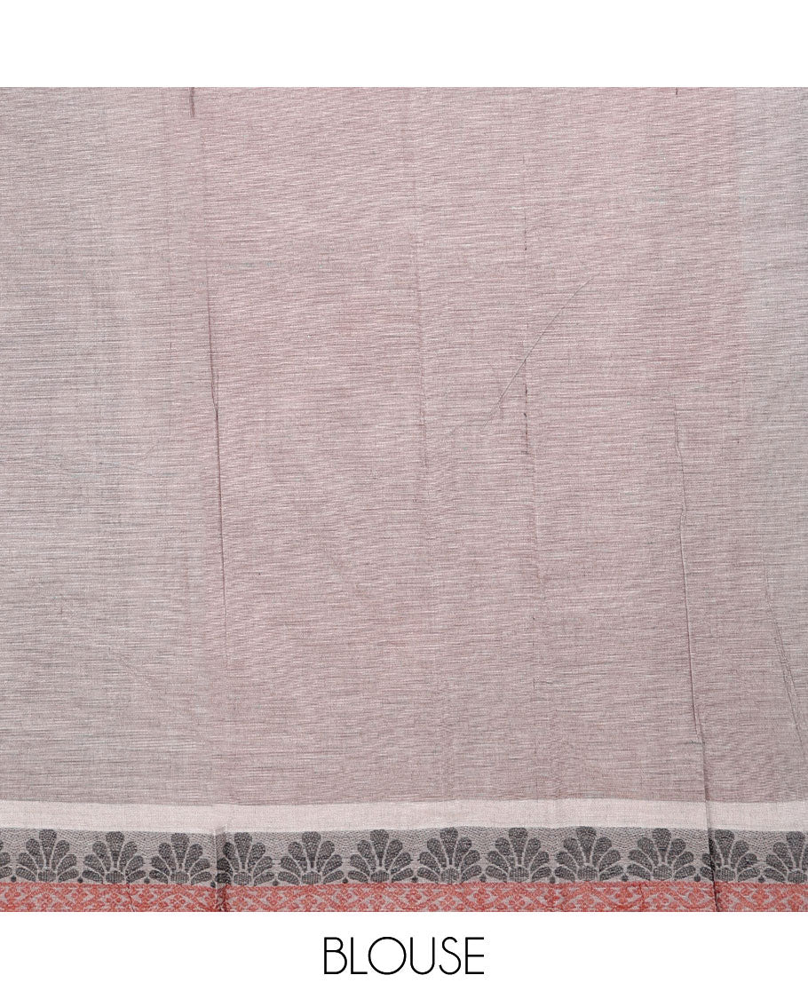 Grey buttas Combatiore cotton saree, unique design border & geometric-patterned pallu