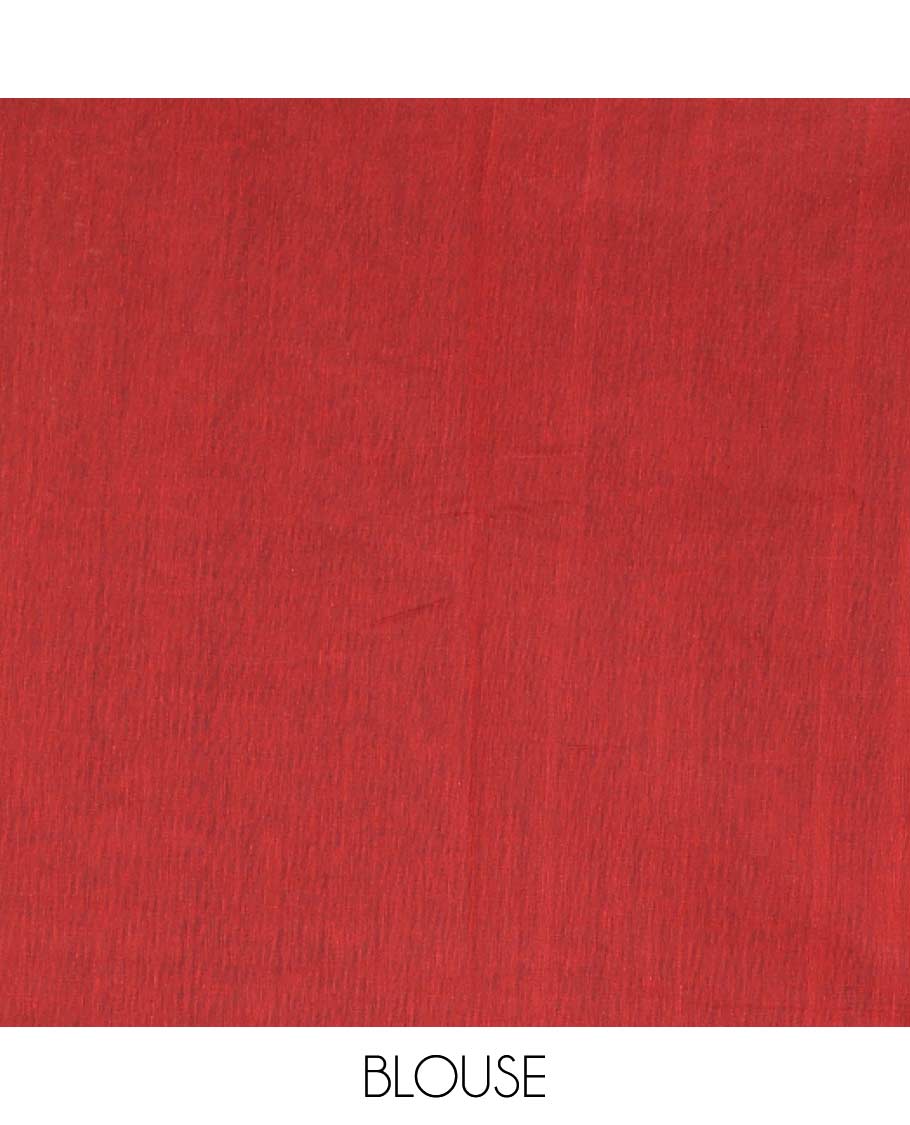 Borderless red geometric motifs Coimbatore cotton saree, intricate pallu