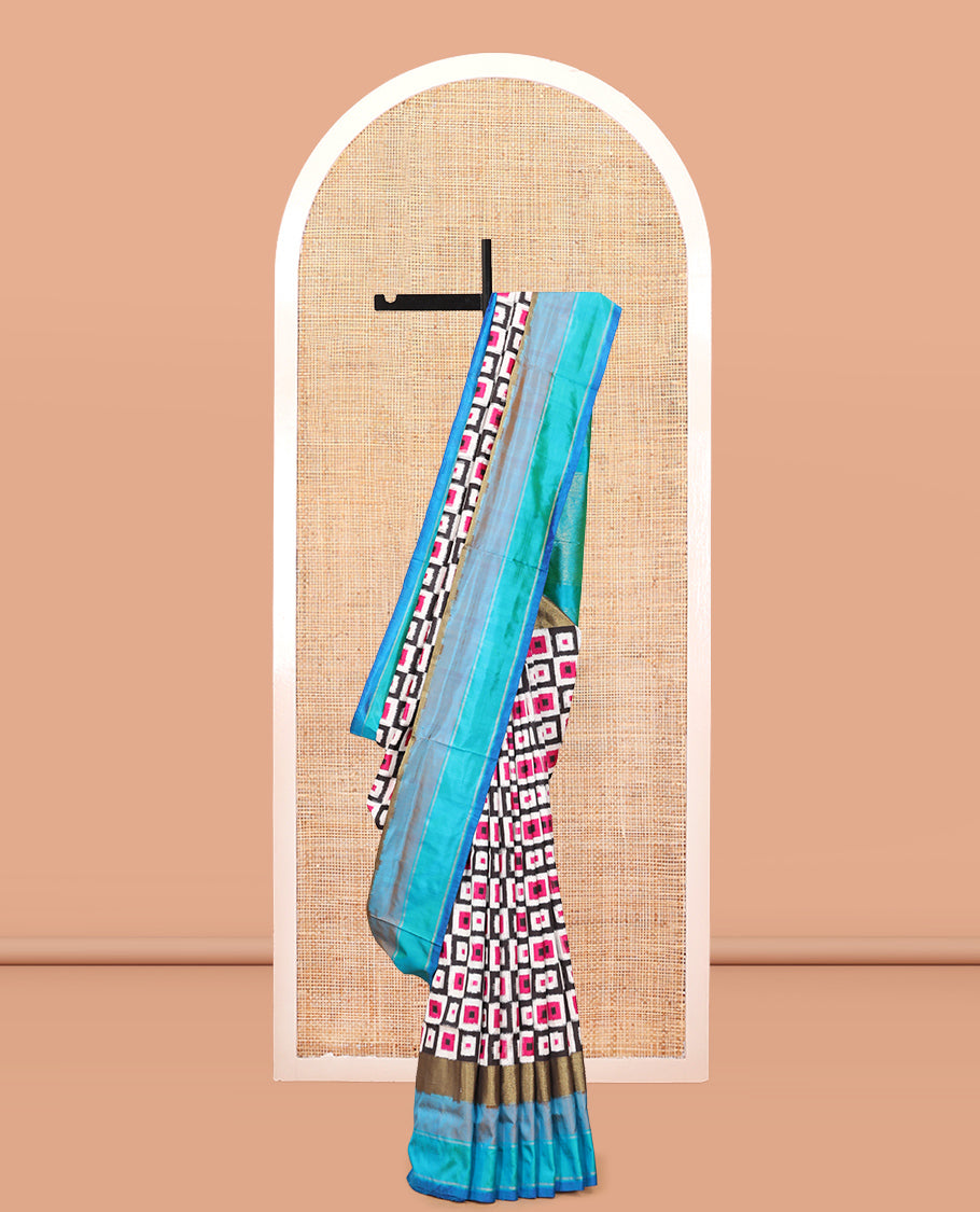 Multi-Color Geometric Pochampally Ikat Saree, Contrast Border