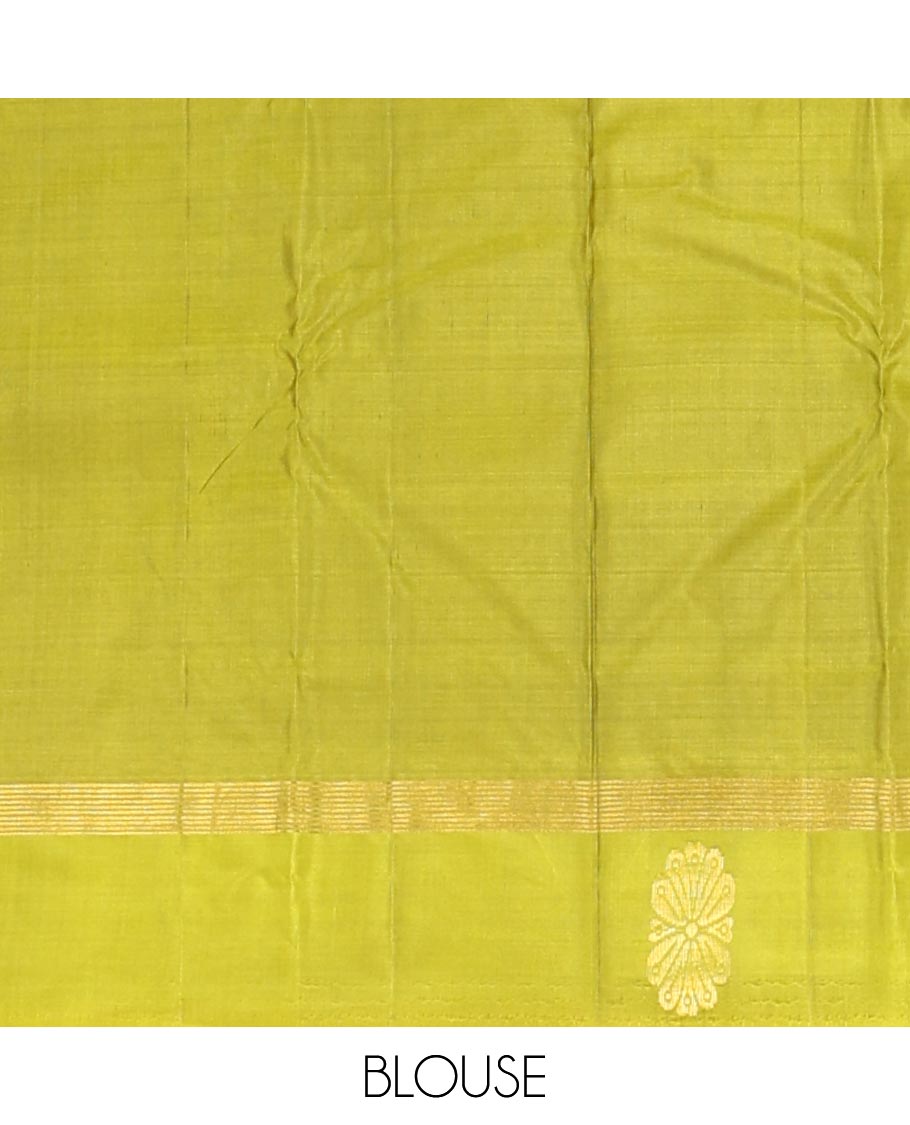 Honey zari buttas silk saree, contrast floral design border & zari design pallu