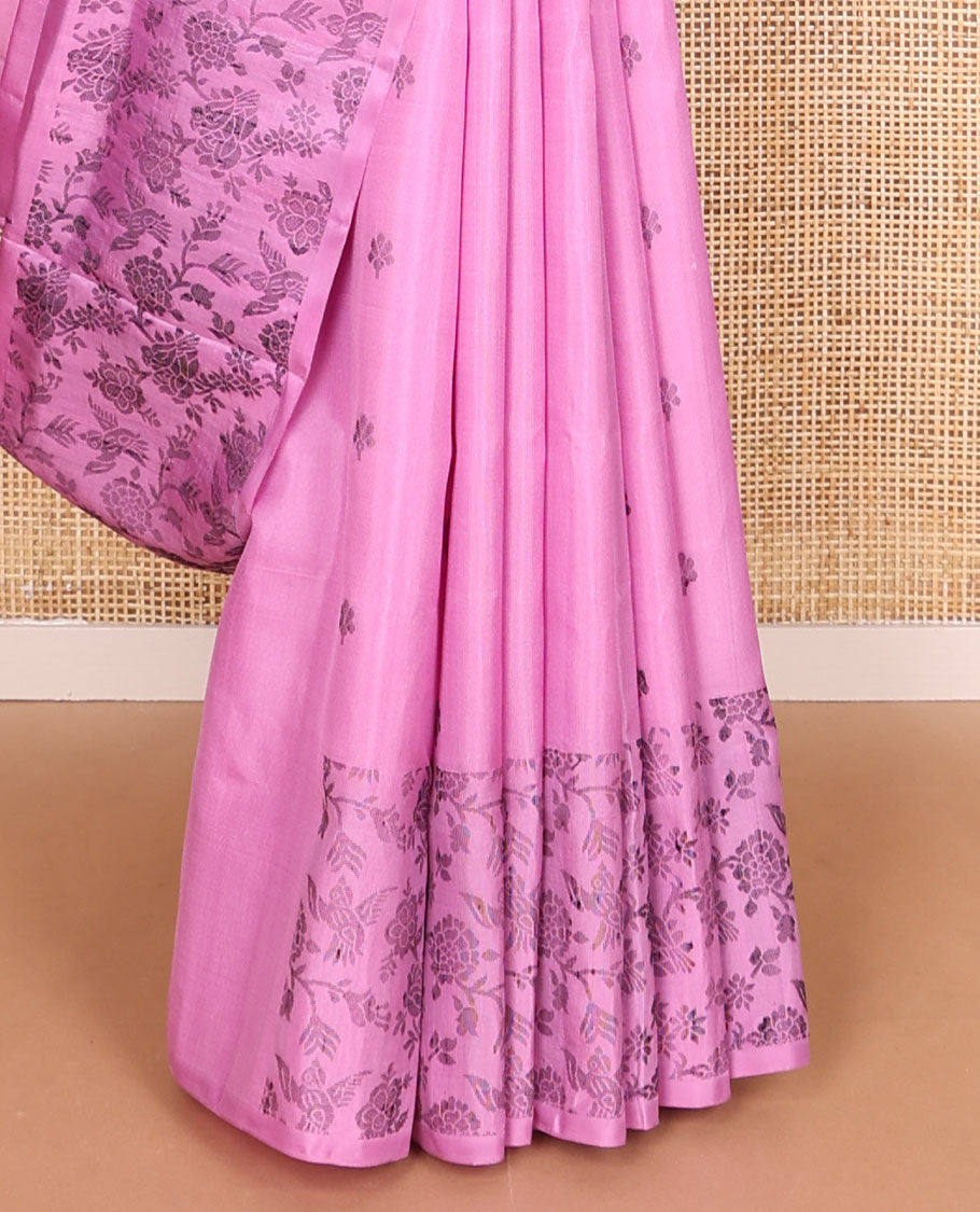 Light pink buttas mayuri soft silk saree with self floral design border & floral jaal design pallu