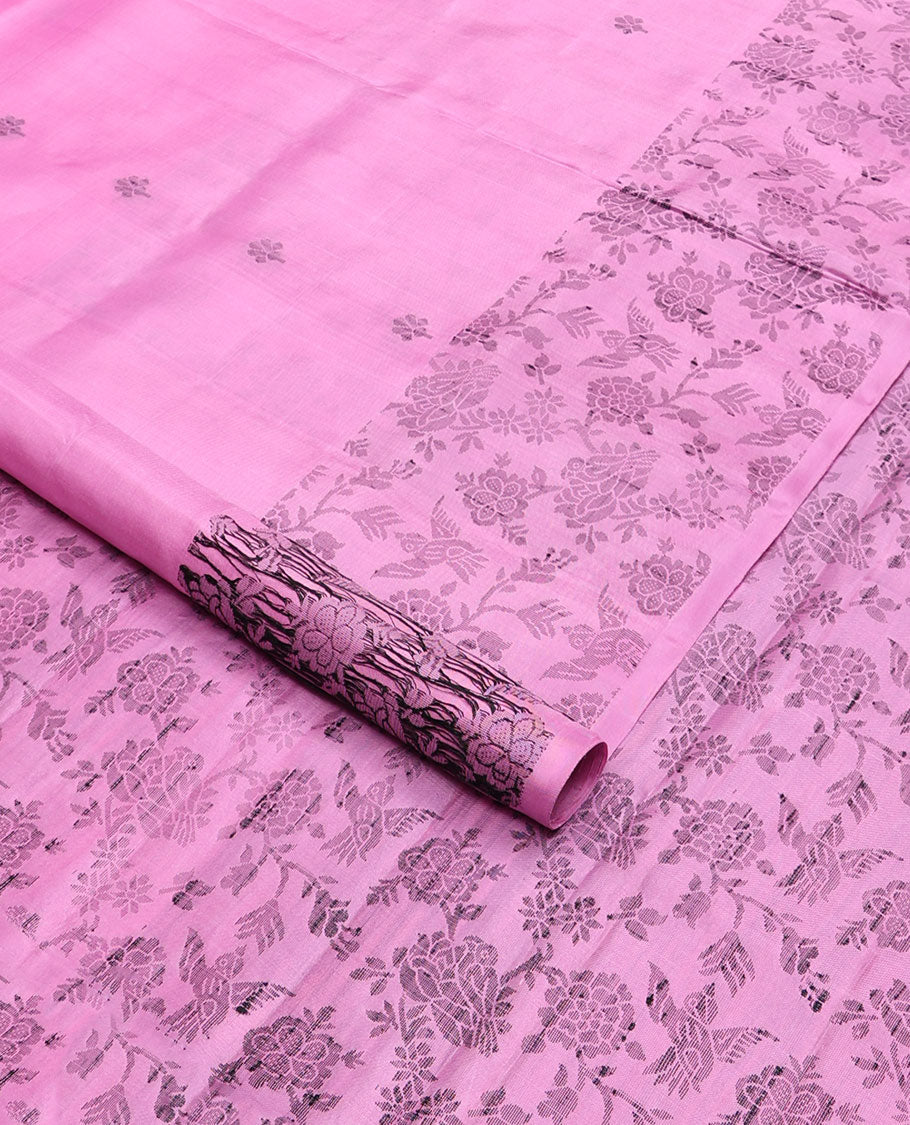 Light pink buttas mayuri soft silk saree with self floral design border & floral jaal design pallu