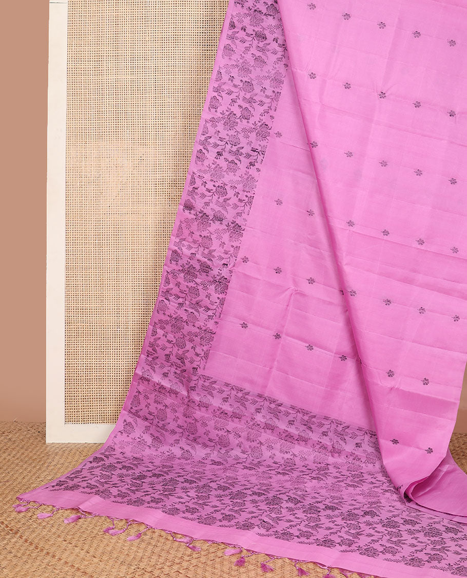 Light pink buttas mayuri soft silk saree with self floral design border & floral jaal design pallu