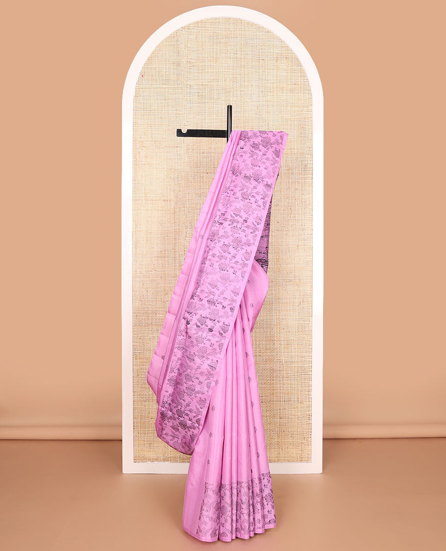 Light pink buttas mayuri soft silk saree with self floral design border & floral jaal design pallu