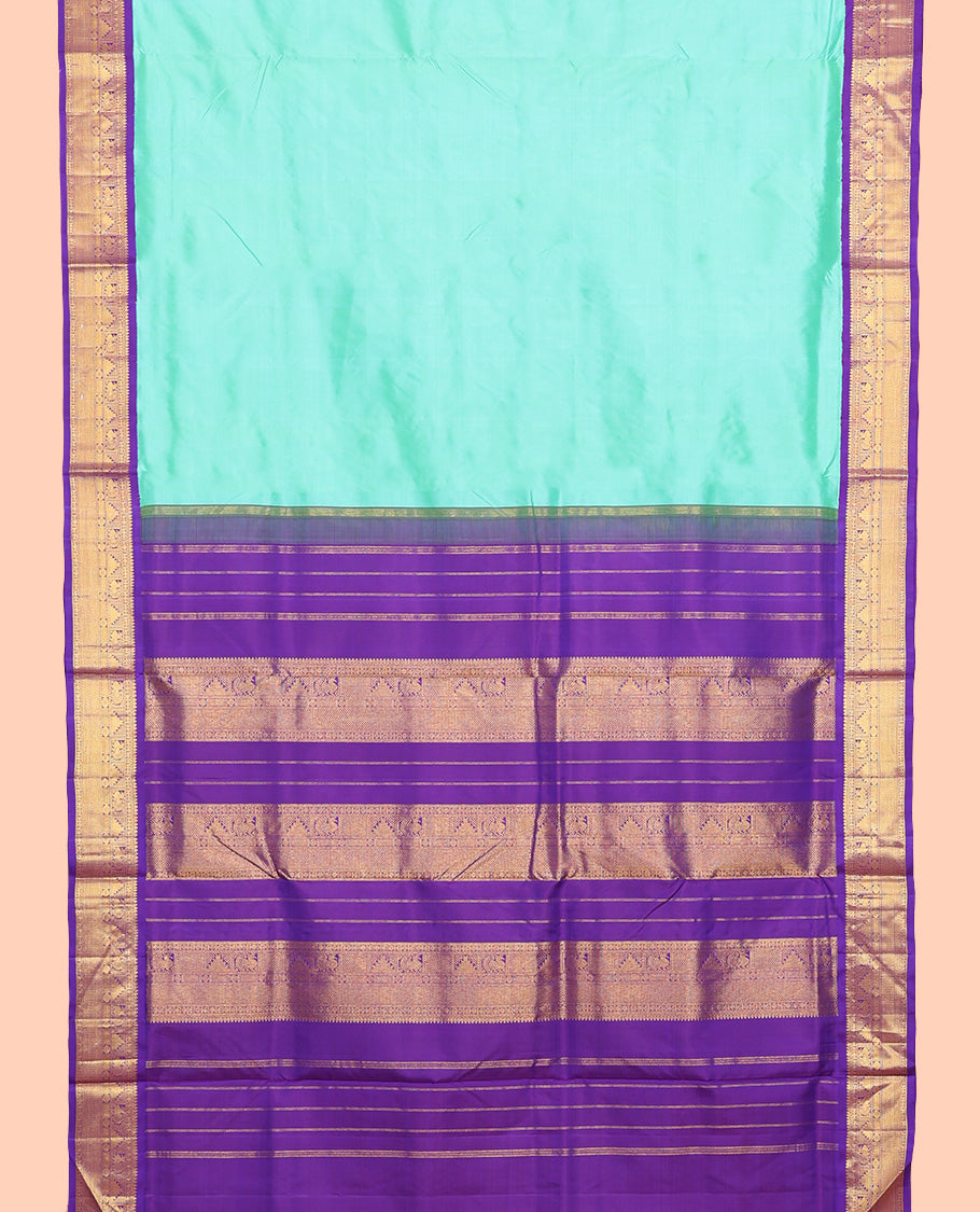 Turquoise Plain Nine-Yard Pure Silk Saree