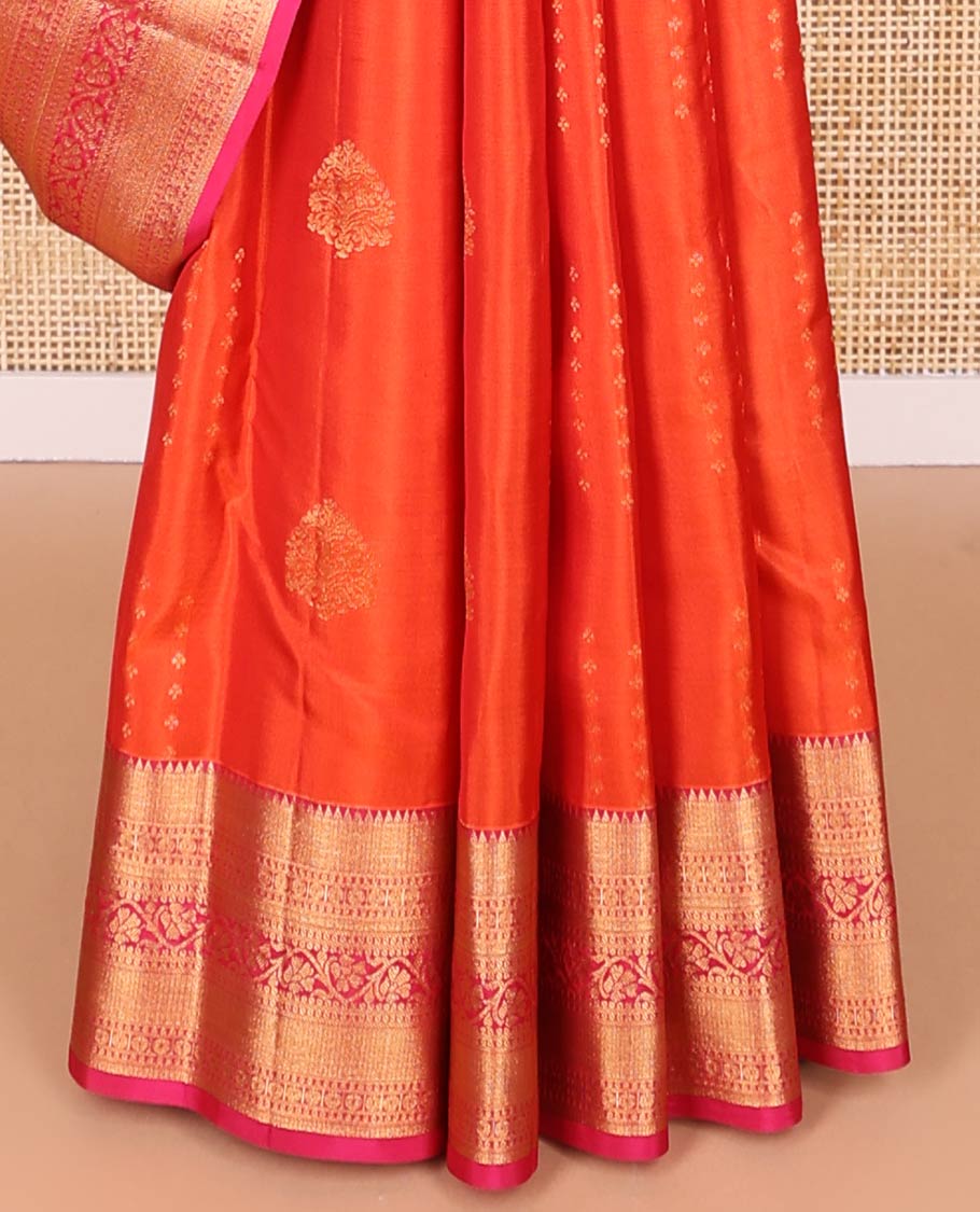 Red leaf buttas vasundhara elite silk saree with contrast intricate zari design border & floral design pallu