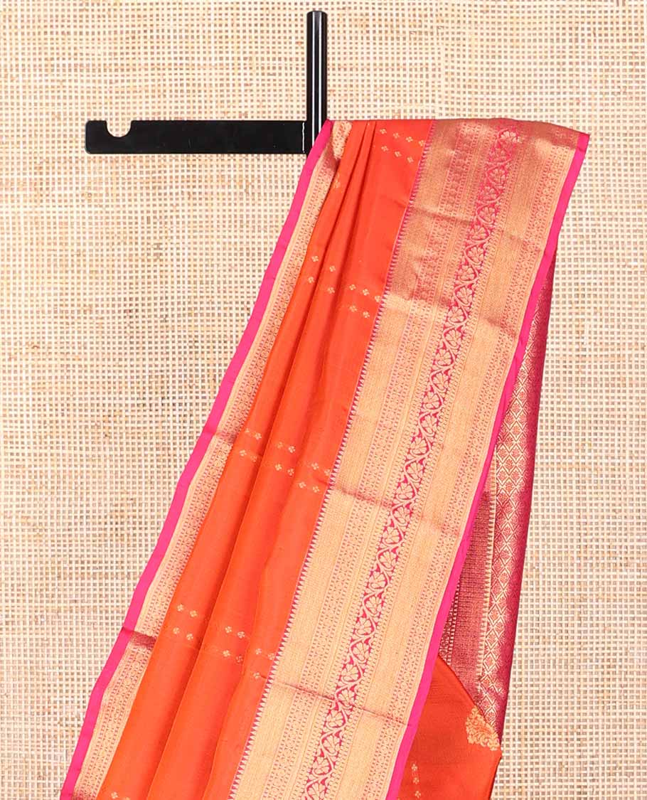 Red leaf buttas vasundhara elite silk saree with contrast intricate zari design border & floral design pallu