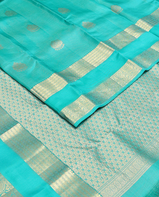 Blue striped & zari buttas Vasundhara silk mix saree, traditional rettai pettu zari border & spade-shaped buttas pallu