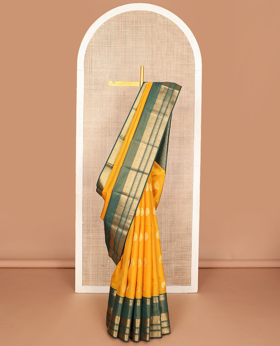 Red Kanchipuram Silk Saree, Beautified with Zari Buttas, Highlighted by Rettai Pettu  Traditional Zari Motifs Woven Border, Pallu Features Floral Designs, and Comes Without a Blouse main image 0