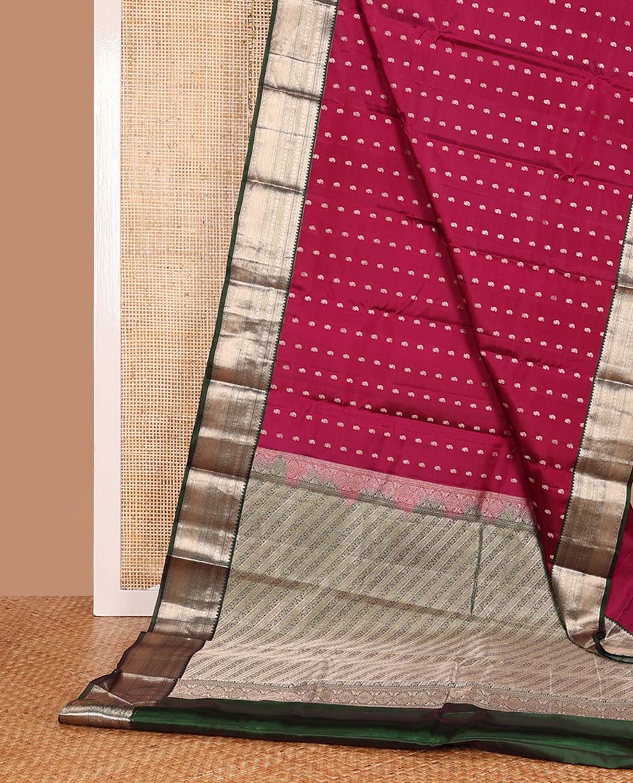 Maroon zari buttas Vasundhara silk mix saree, contrast traditional design border, and kodi visiry pallu