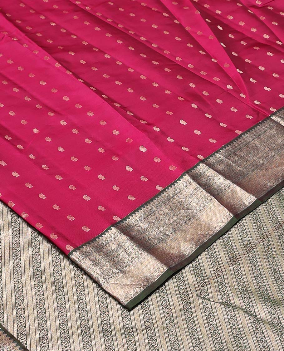 Maroon zari buttas Vasundhara silk mix saree, contrast traditional design border, and kodi visiry pallu