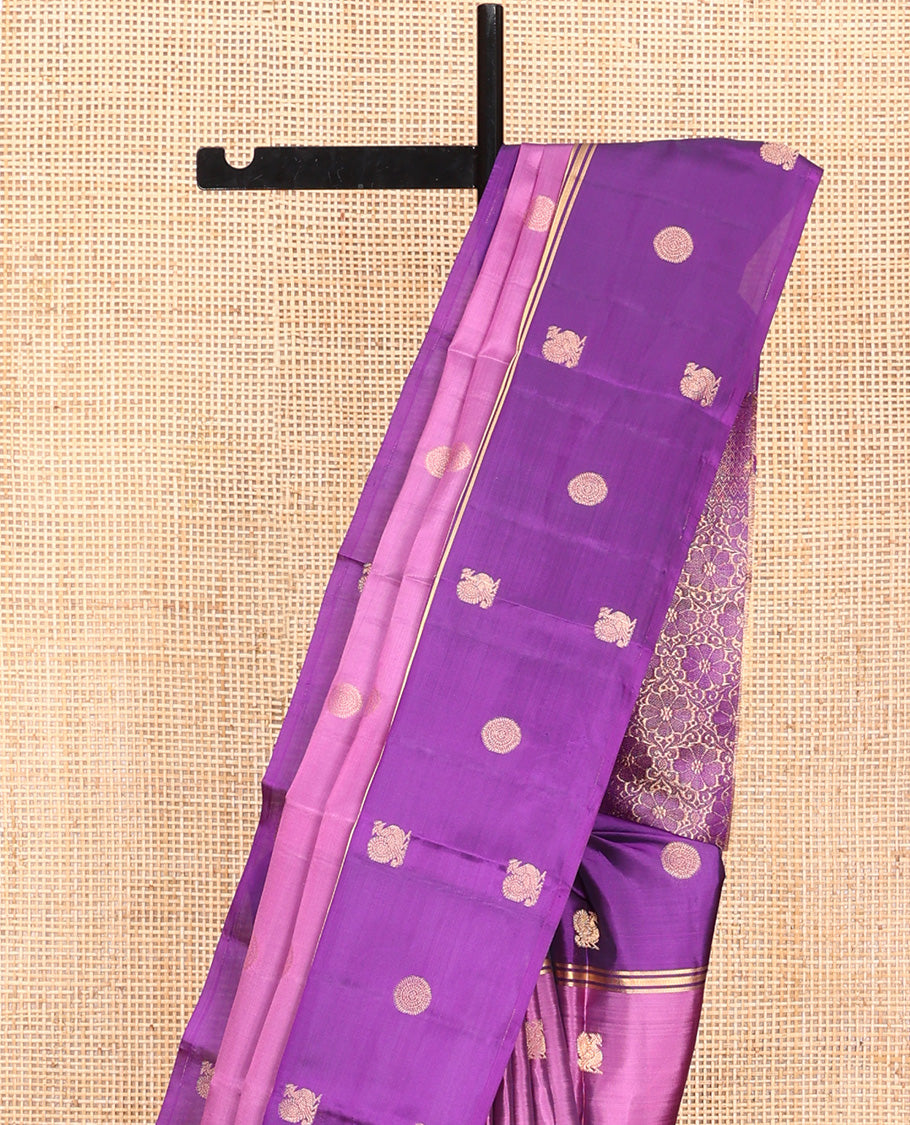 Purple Vasundhara Lite Silk Mix Saree, Elegantly Designed with Mayil and Chakram Buttas On Its Body, Complemented by Contrast Border of Mayil and Chakram Designs, Floral Design Pallu and Paired with a Contrast Blouse