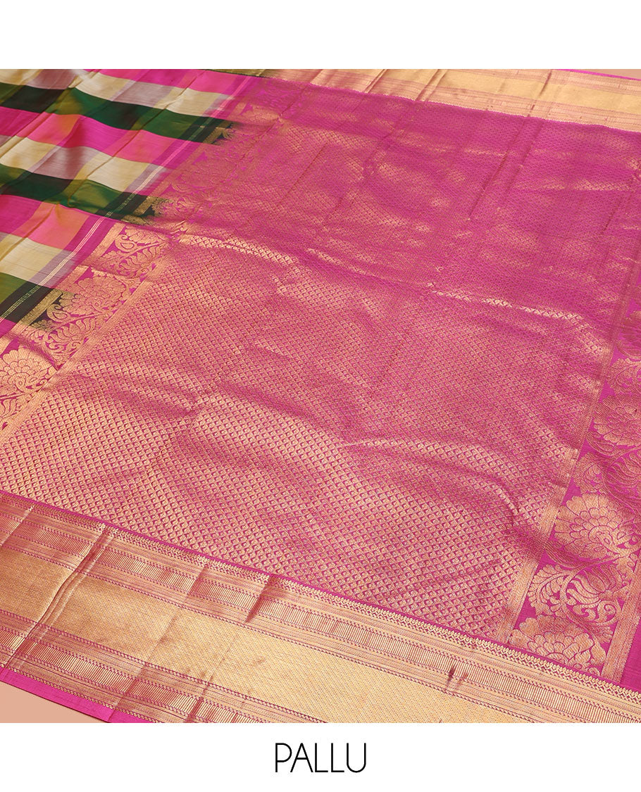 Pink Vasundhara Silk Saree, Colorfully Designed with Palum Pazhamum Checks, Complemented by a Contrast Border of Geometric Designs, Pallu Depicting Jaal Designs, and Paired with a Contrast Blouse