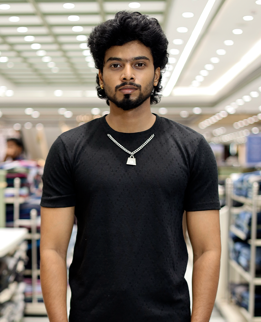 Black Chevron Cotton-Blended T-Shirt