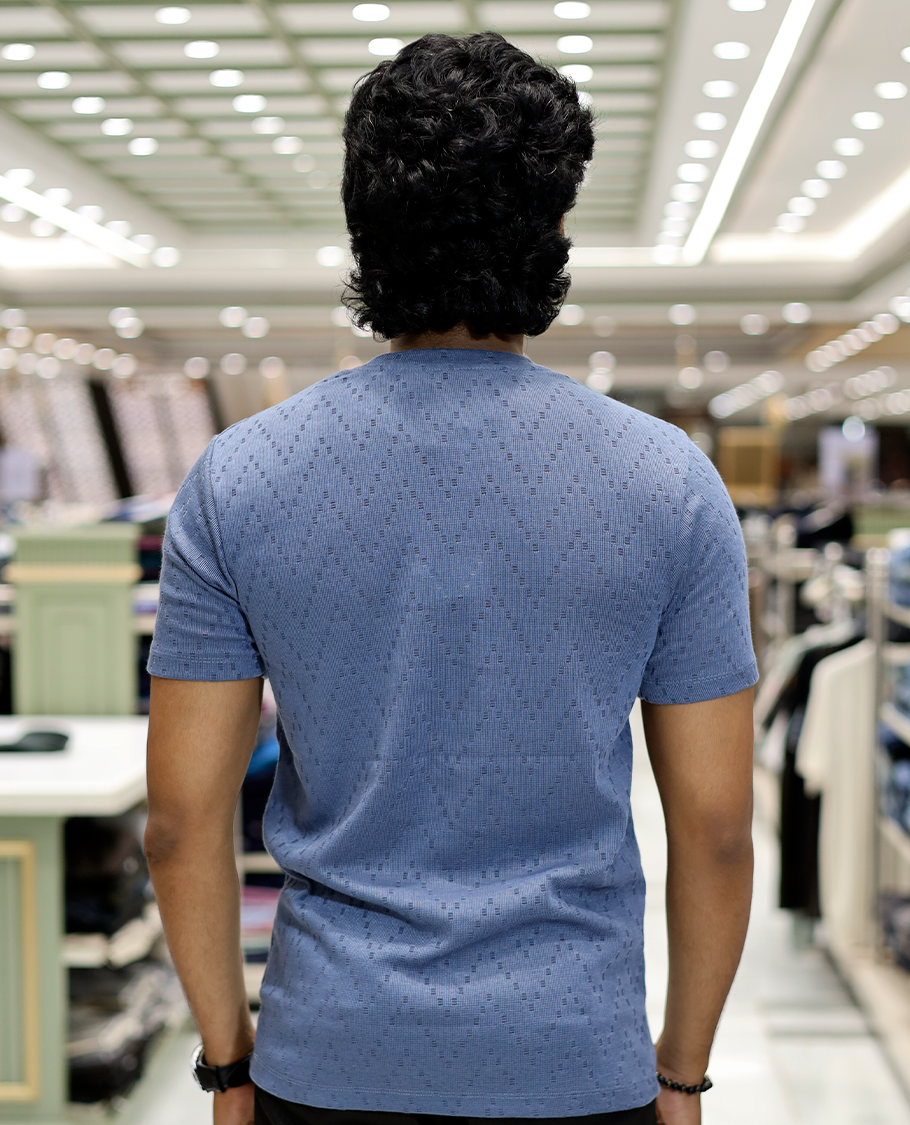 Blue Chevron Cotton-Blended T-Shirt
