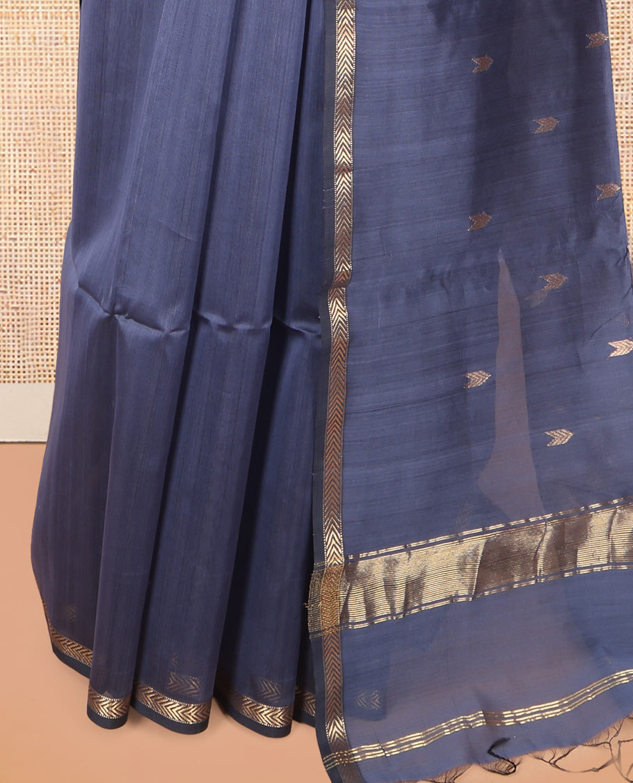 Blue Maheshwari Cotton Saree, Enthralled with Zari Buttas, a Zari Piping Border, Zari Buttas Pallu, and a Matching Blouse