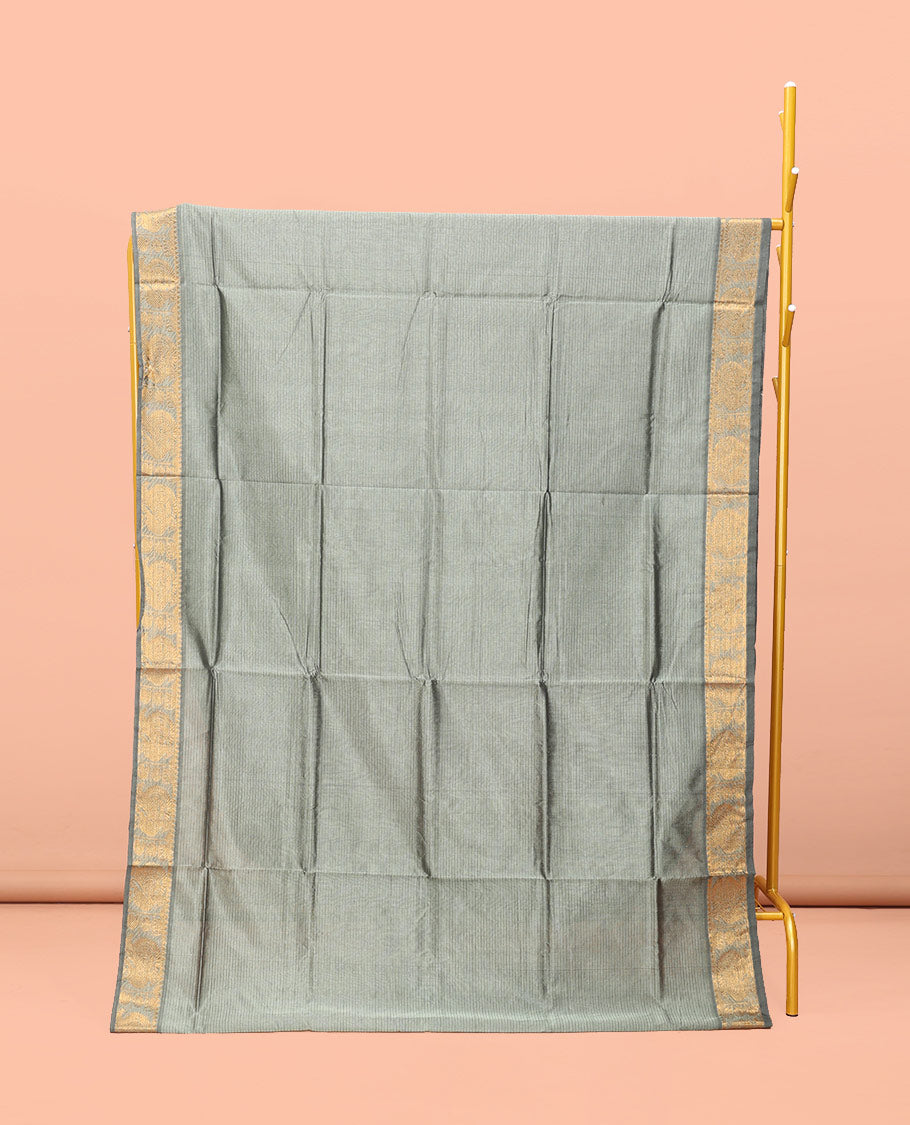 Grey Striped Poly Cotton Saree
