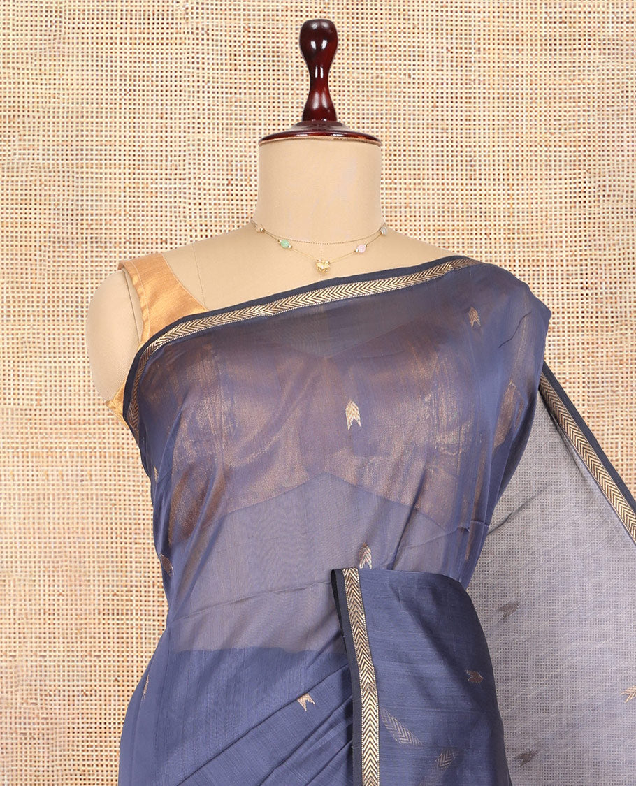Blue Maheshwari Cotton Saree, Enthralled with Zari Buttas, a Zari Piping Border, Zari Buttas Pallu, and a Matching Blouse
