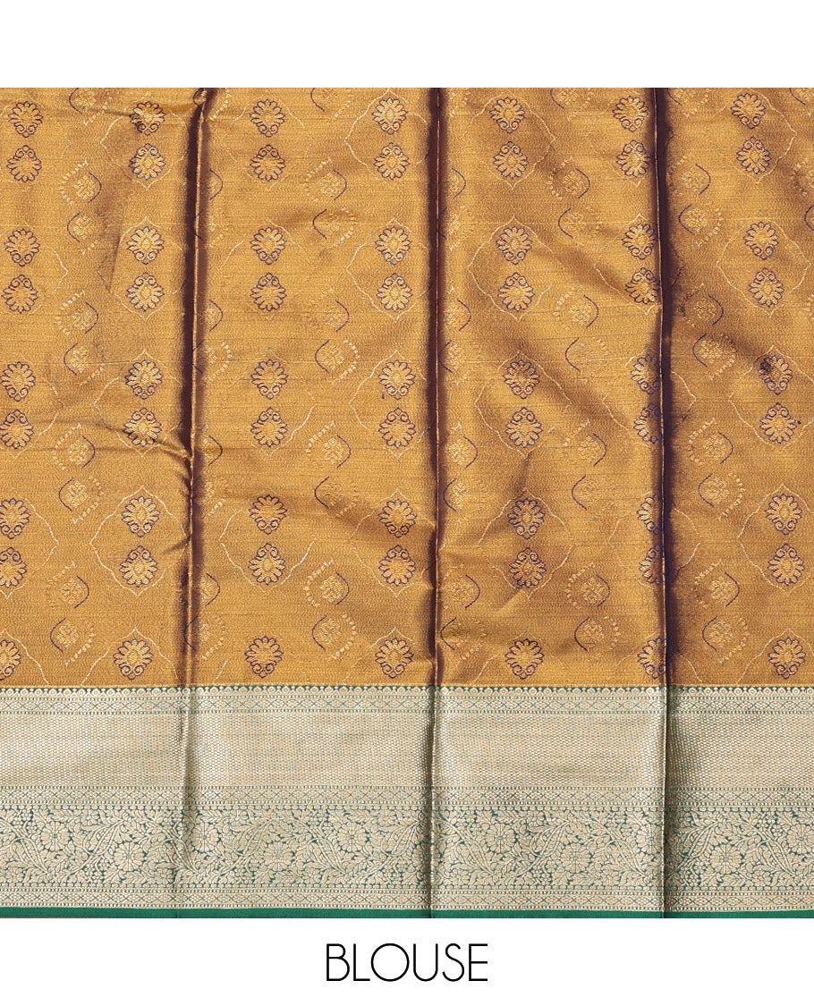 Green Art Silk Half-Saree, Decorated with Jacquard Design, Contrast Traditional Zari Border, and Paired with a Matching Blouse