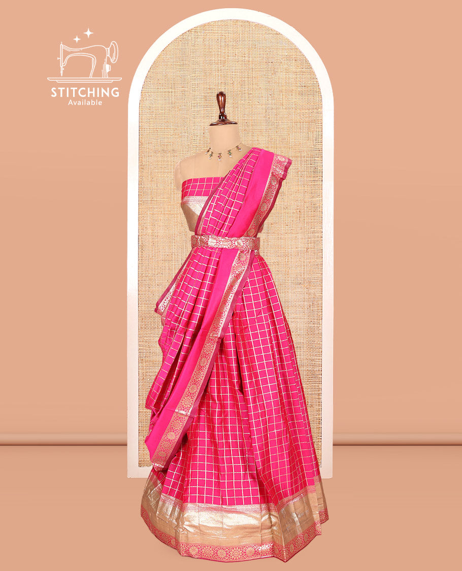 Rani Pink Semi-Silk Half-Saree