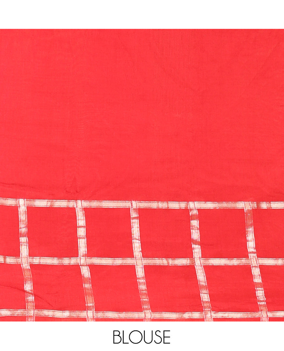 Black Plain Assam Silk Saree, Contrast Gharchola Checked Border, Gleaming Zari Striped Pallu, and Paired with a Contrast Blouse