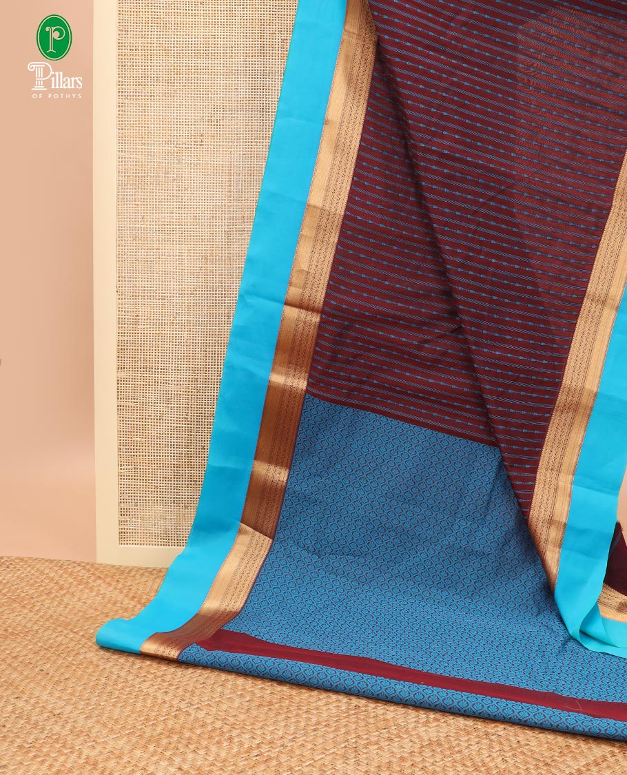 Maroon thread weaving silk cotton saree with zari border & thread weaving rich pallu along with weaving blouse